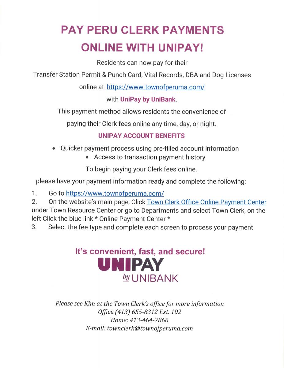 PAY PERU CLERK PAYMENTS ONLINE WITH UNIPAY!