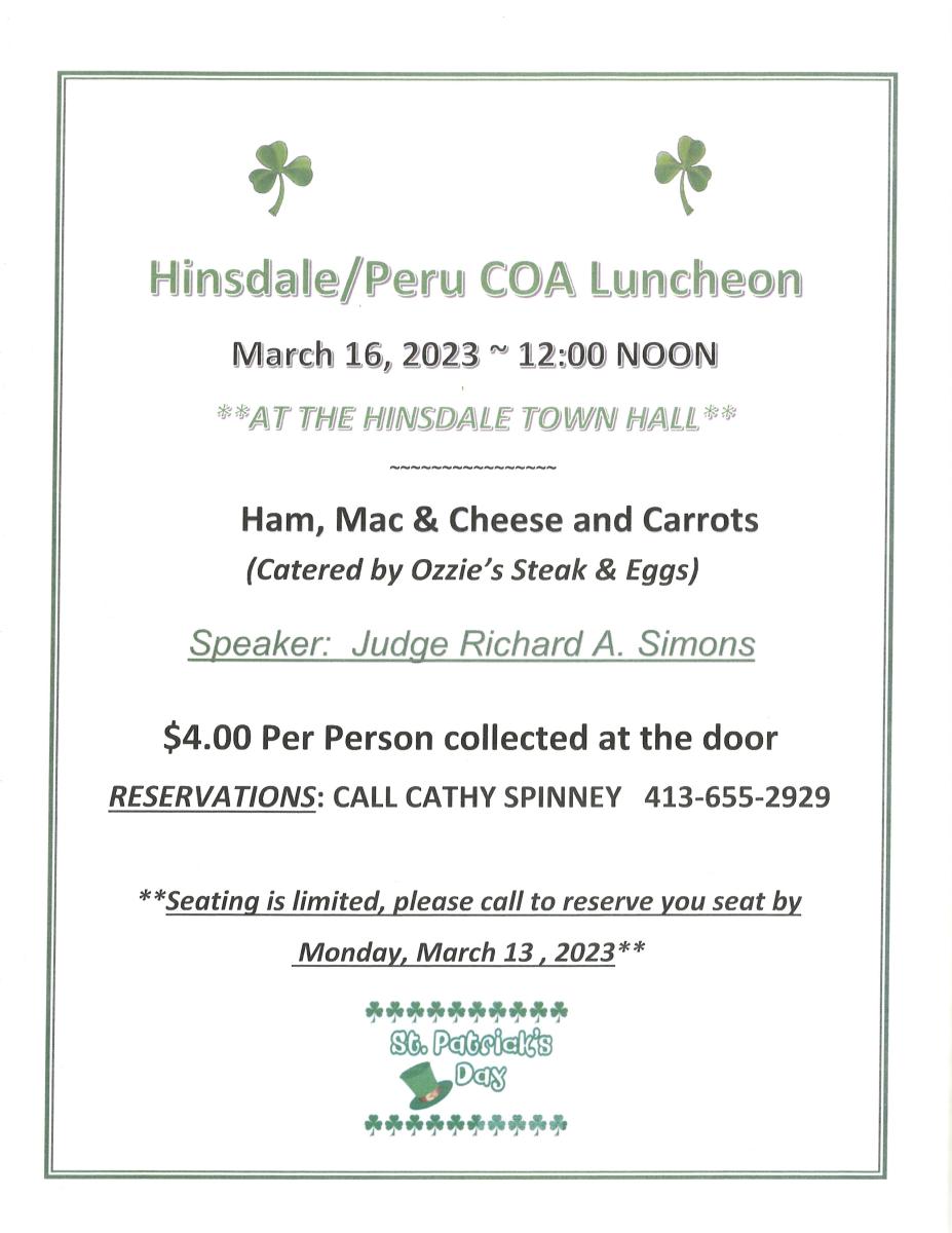 Hinsdale/Peru COA Luncheon March 16, 2023