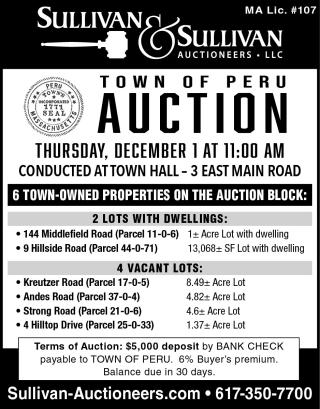 Town Auction – 6 Town-owned parcels Thursday, December 1 at 11:00 a.m. Registration begins at 10:00 a.m.