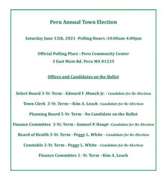 June 12, 2021 Annual Town Election Guide      