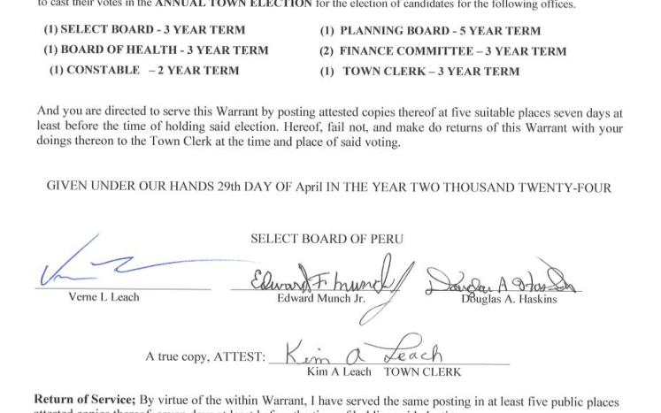 Annual Town Election Warrant 