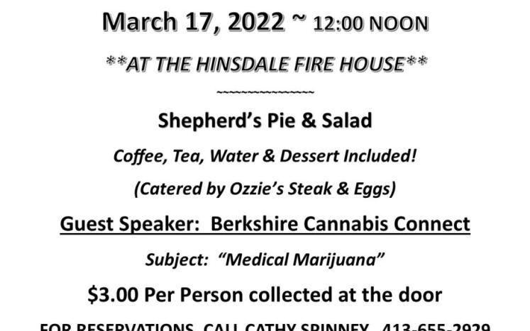 HINSDALE/PERU COA March 17, 2022 ~ 12:00 NOON  **AT THE HINSDALE FIRE HOUSE** 