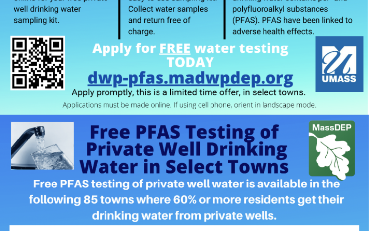 MassDEP’s free testing for PFAS in private well drinking water is drawing to a close.  The last day we will be accepting applica